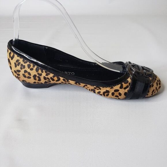 Franco Sarto Black Leopard Print Fur Cajun Flats 7 - Picture 4 of 16